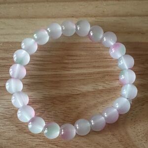 White and Pale Pink Beaded Stretch Bracelet - Women Jewelry